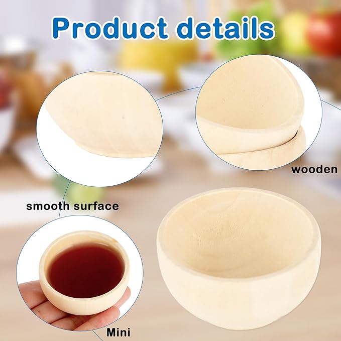25 Pcs Wooden Pinch Bowl 1.5 oz Mini Wooden Bowl 2.24 x 1.18 Inch Round Bowls for Kitchen Rice Soup Noodle Dipping Sauce Nuts Condiments