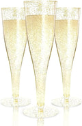 Prestee 200 Disposable Champagne Flutes Gold Glitter Glasses - 4.5 Oz Plastic Champagne Cups for Parties, Wedding Toasts, Mimosa Bar, and New Year’s Eve - Elegant Bulk Gold Plastic Wine Flutes | Disposable, Gold Glitter, Glasses, Champagne Cups, for Pa...