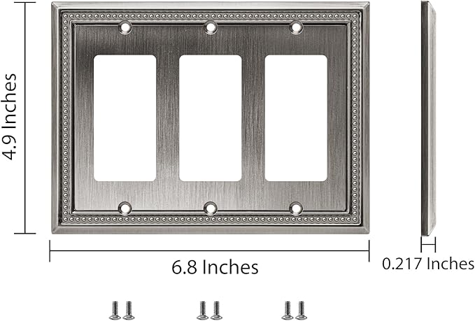 Henne Bery Sunken Pearls Heavy Duty Decorative Wall Plate Switch Plate Outlet Cover (Triple Decorator, Heirloom Silver)