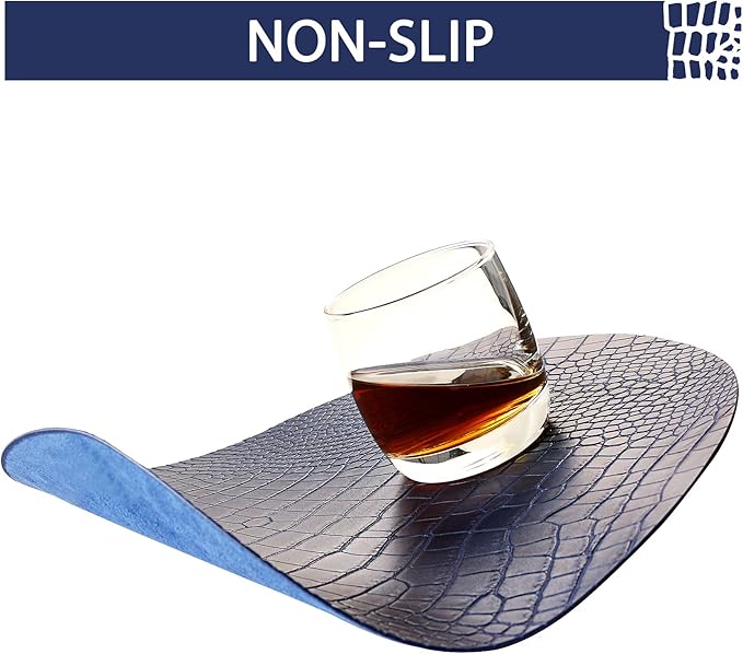 Round Leather Placemats for Round Tables Set of 4, Blue Table Place Mats and Coasters, Washable Easy to Care for Indoor Decor 13" Diameter