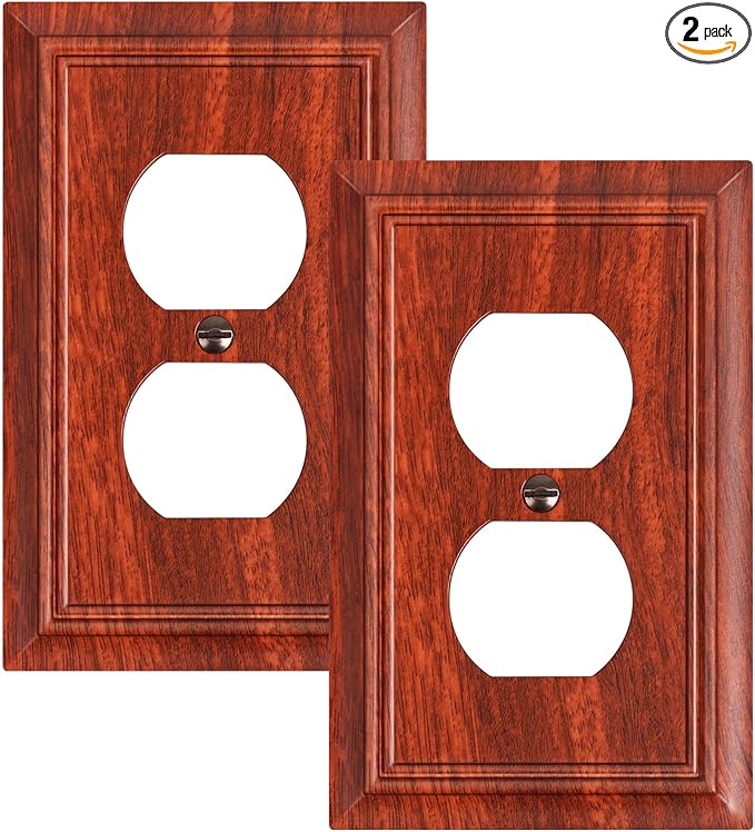2-Pack Duplex Outlet Cover Plate, Decorative Wood Grain Switch Plates and Outlet Covers, Natural Bamboo Fiber Wall Plates for Electrical Outlets, 1 Gang Receptacle Cover, Corrosion Resistant