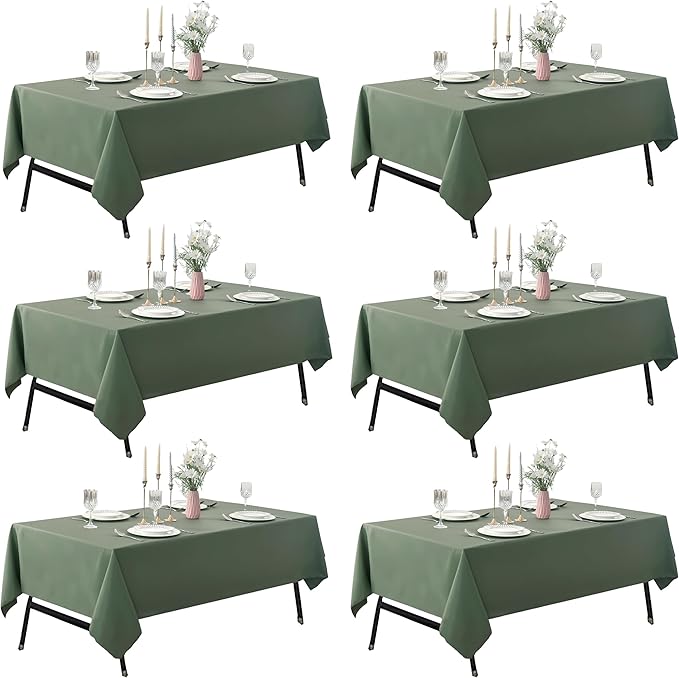 6-Pack 60x60 inch Sage Green Table Cloths, Solid Stain and Wrinkle Resistant Tablecloth, Premium Plain Weave Polyester Fabric Rectangle Table Linen Covers for Hotel, Banquet