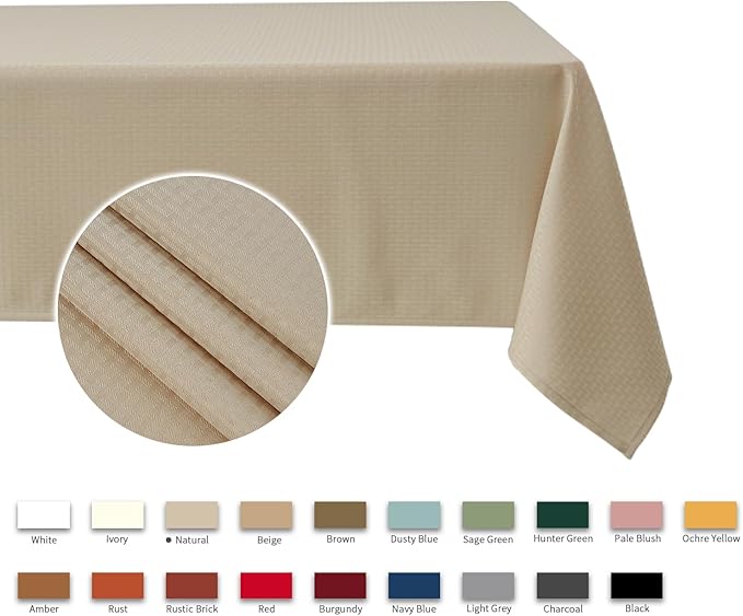 maxmill Square Tablecloth Water Resistance Antiwrinkle Spill Proof Weaved Texture Table Cloth, Decorative Fabric Table Cover for Banquet Parties Event Holiday Dinner, 70 x 70 Inch, Natural