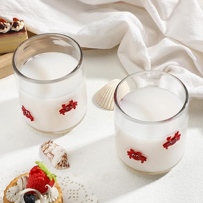 Icon Juice Glasses, 14oz Stemless Wine Drinking Juice Glass Cup for Valentine Party Supplies Gift(2 Pcs,Crab)
