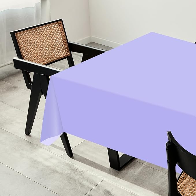 54 Inch X 200 Feet Plastic Table Cover Roll with Convenient Slide Cutter, Disposable Plastic Table Cloth Roll with Cut-to-Size Design for Weddings, Banquets, Parties (Light Purple)