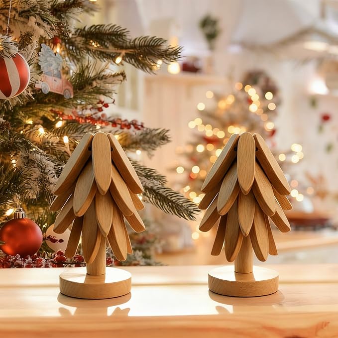 Wooden Trivets for Hot Dishes, Wooden Tree Trivet Set, Natural Tree Trivet Set - Foldable Coasters for Kitchen Counter, Hot Pots and Pans, Heat Resistant Table Protectors
