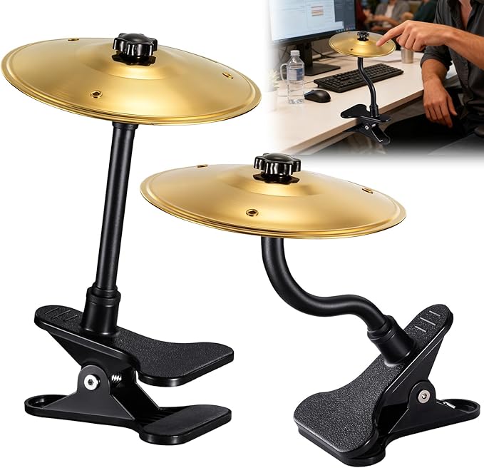 2PCS Desktop Cymbal, Desk Symbol Drum, Easy Clip-On Mini Cymbals for Drumer Music Lovers, Relief Your Working & Studying Stress, Fun Desk Accessory for All Type of Desks, Easy Installations - Gold