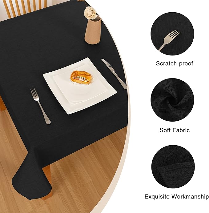 Hiasan 2 Pack Faux Linen Rectangle Tablecloth - Wrinkle and Stain Resistant Washable Table Cloth for Kitchen Dining Room Holiday Table Cover for Party Dinner, Black, 54 x 80 Inch