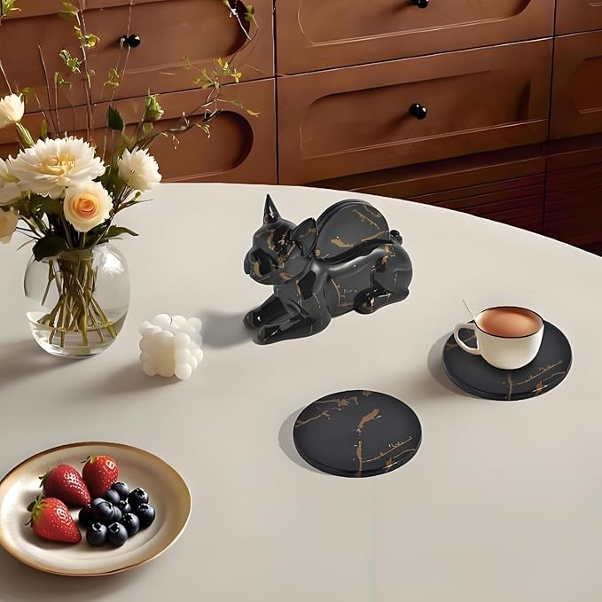 Dog Coaster Set of 4 Marble Coasters, Decorative Coasters for Dining Table Coffee Table Bar, Modern Marble Home Art Decoration