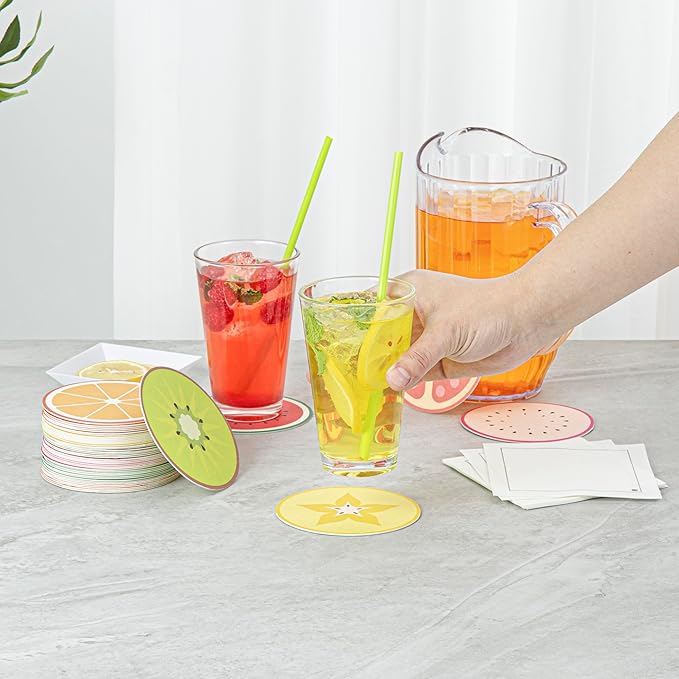Restaurantware Drink Coasters 480 Count 4 Inch Paper High-Density Pulpboard Bar Coasters Assorted Customizable Designs Super Absorbent Reusable Round Coasters