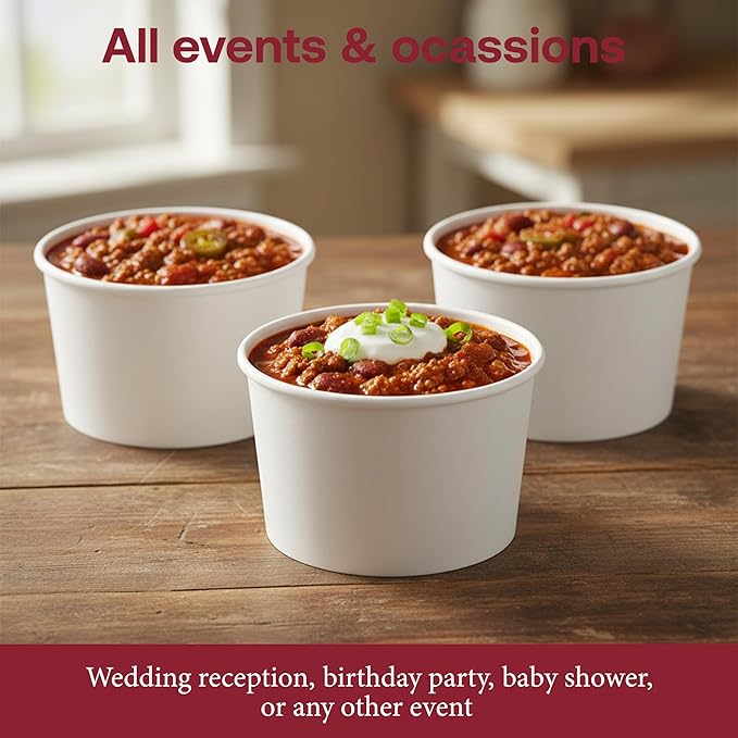 Smarty Had A Party 1000 Squat Paper Soup Cups 8 oz White Paper Disposable Soup Cups for Hot Food Containers for Takeout and Catering