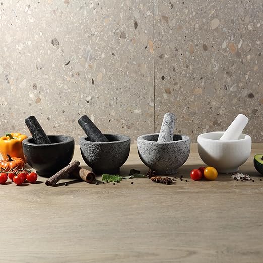 Koville Natural Marble Mortar and Pestle Set, 5" Heavy Duty Granite Grinder for Kitchen, Guacamole, Salsa, Pill Crusher, Spice, Herb, Marble Bowl for Kitchen Counter, Granite Spice Grinder Bowl