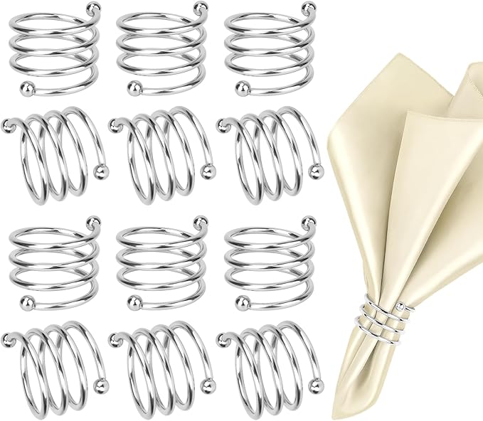 Silver Napkin Rings Sets of 12, Metal Napkin Holders Thanksgiving Fall Christmas Party Table Decorations Birthday Wedding Holiday Dinning Table Decor Gifts Idea for Home Host Family Gatherings