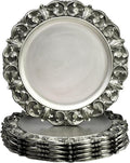 13" Antique Silver Charger Plates, Set of 6 Plastic Textured Chargers for Dinner Plates with Embossed Rim, Table Décor, Party, Wedding, Holiday