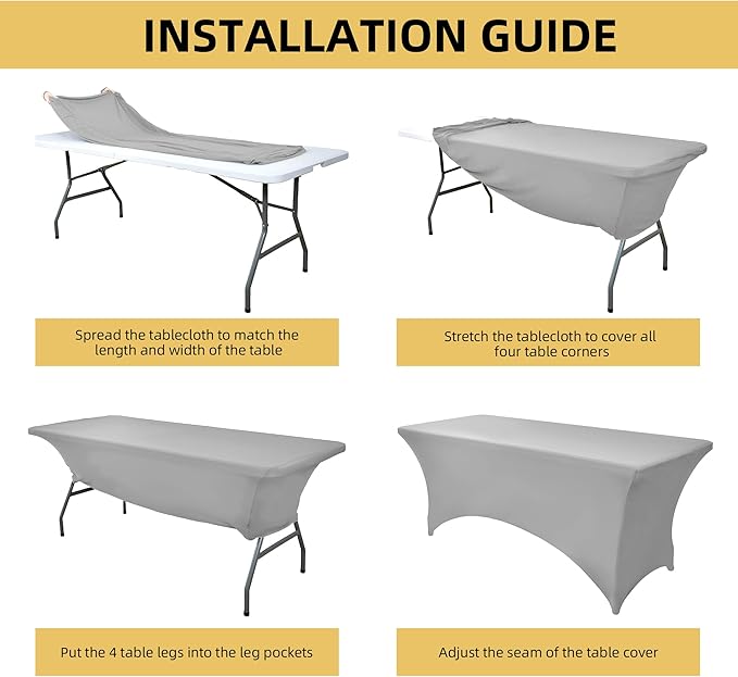112 2-Pack 6ft Spandex Table Covers for Rectangle Standard Folding Tables - Wrinkle Resistant Stretch Tablecloths - Ultimate Fitted Table Protector for Parties, Banquet, and Wedding