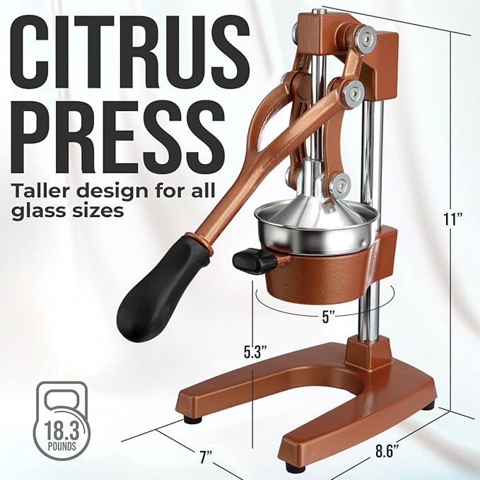 Zulay Kitchen Cast Iron Juicer - Easy-to-Clean Heavy-Duty Manual Juicer, Professional Citrus Juicer - Stainless Steel Lemon Squeezer - Manual Citrus Press & Orange Squeezer - Orange Juicer