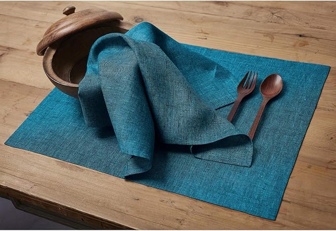 Solino Home Linen Napkins Set of 4-100% Pure Linen Chambray Teal Dinner Napkins Cloth 20 x 20 Inch for Spring, Easter, St Patricks Day - Athena, Handcrafted and Machine Washable