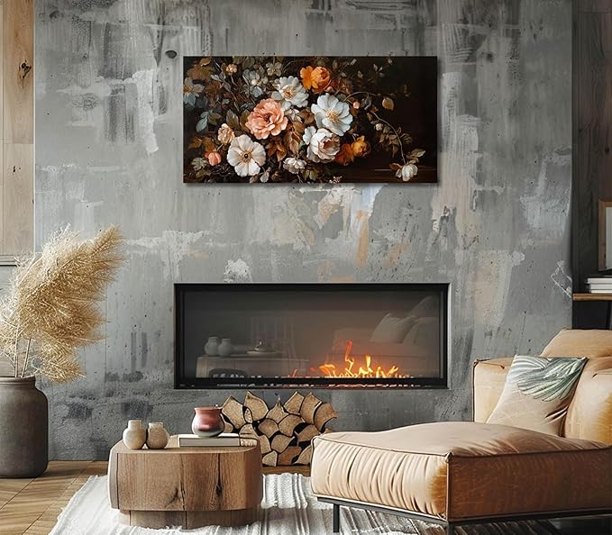 ADJUVANT Wall Art Vintage Floral Bouquet 48" L x 24" W, Old Fashioned Flowers Canvas Painting Romantic Artwork Classic Blooms Prints Botanic Wall Decor for Living Room Bedroom Dining Room Home Office