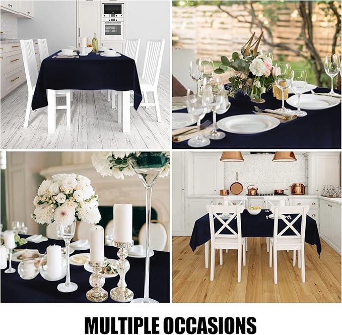 Smiry 4 Pack Rectangle Table Cloth, Waterproof Anti-Scratch Polyester Tablecloth, Decorative Washable Fabric Table Cover for Dining, Buffet, Parties and Outdoor, 52x70, Navy