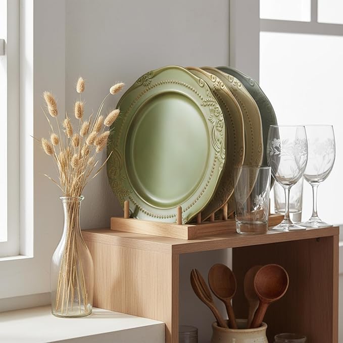 salad plates set of 4, 10.5 inch Reactive Glaze Stoneware Dinner Dish Set for Dessert, Salad, Appetizer, platos de ceramica Dishwasher & Oven Safe, Scratch Resistant-Olive-drab Green