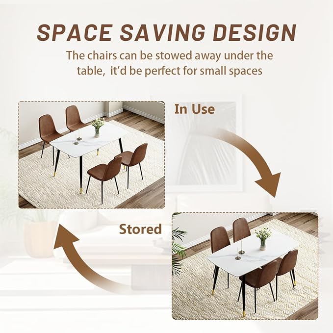 Small Dining Table Set for 4, Dining Room Table Set for 4, Sintered Stone Kitchen Table Top and Modern Chairs Set of 4 for Kitchen Dining Room, Small Space