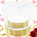 NOCCUR 120PCS White and Gold Plastic Plates - 10.25inch and 7.5inch Gold Disposable Plates Set Heavy Duty for Party/Wedding/Valentine's Day