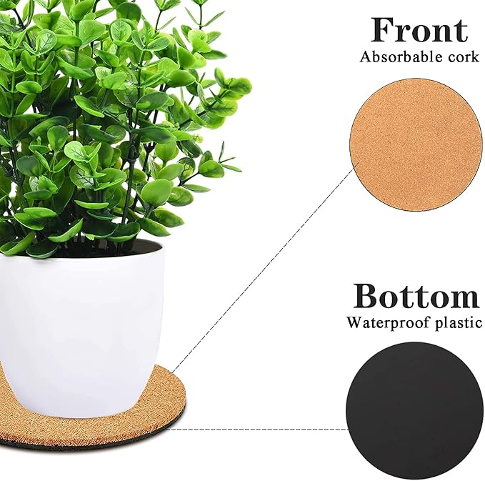 3 Pieces Cork Plant Coasters, 10 Inch Cork Plant Mats, Cork Coaster for Planters, Large Plant Coasters for House Plants Indoors (Nude & Black)