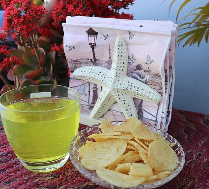 Nautical Starfish Lunch Dinner Metal Napkin Holder Kitchen Beverage Cocktail Ocean Coastal Napkin Holder By The Metal Magician (Distressed Off-White)