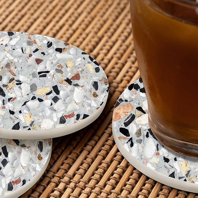 Surface of Terrazzo Floor Texture Coasters for Drinks 2 Pack Antique Beautiful Stone Design Tabletop Protection Kitchen and Coffee Table Décor & Accessories,Set of 2