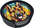 Drink Coaster Set of 6, German Shepherd Dog Mom Lover Gift,Leather Drink Coasters with Holder,6 Pack Cup/Bar/Drink Coasters for Table/Drinks/Coffee Protection Housewarming Gift