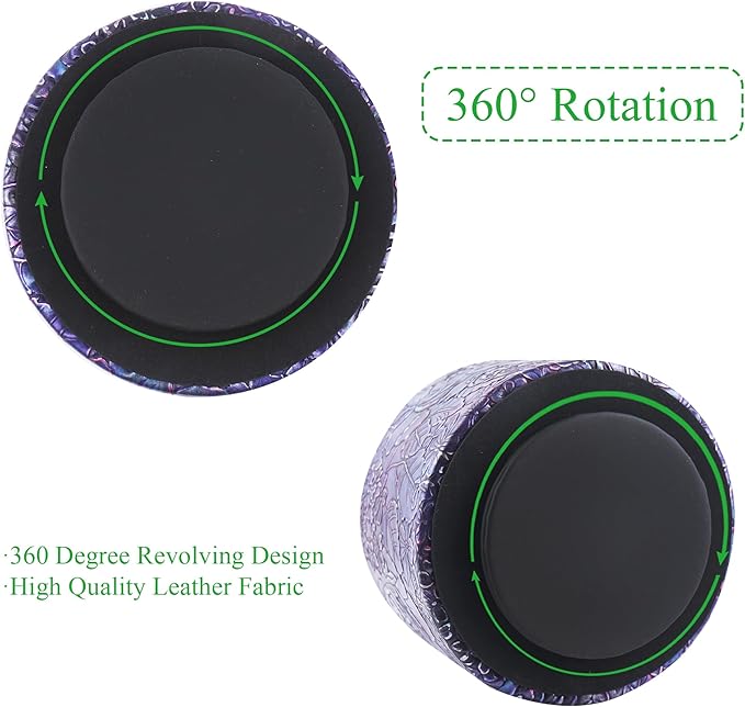 Round Leather Art Supply Organizer,Remote Control Holder,360 Degree Spinning,Multi-Functional Pencil Holder,4 Compartments Desktop Stationary Organizer(1-Rich Flower Purple)