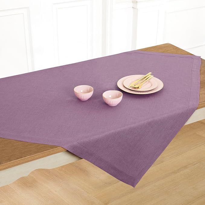Solino Home Linen Tablecloth 52 x 52 Inch - 100% Pure Linen Mulberry Square Tablecloth - Fete, Machine Washable Table Throw for Valentines, Spring, Easter