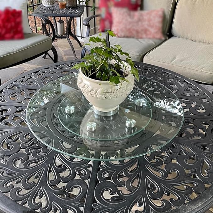 30" Glass Lazy Susan for Dining Table with 6 Rotating Wheels Table Top Centerpiece Kitchen Turntable Large Round Silent & Smooth Spin (Φ 30 Inch)