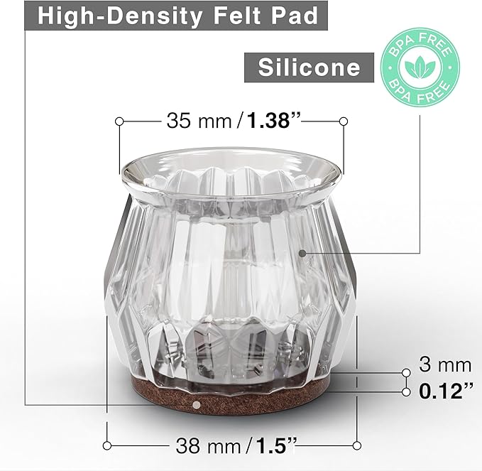 24 PCS Chair Leg Floor Protectors with Felt Pads X-Protector - 1.4" - 1.8" - Furniture Pads for Hardwood Floors - Clear Chair Pads - Floor Protectors for Chairs - Brown Chair Leg Covers!