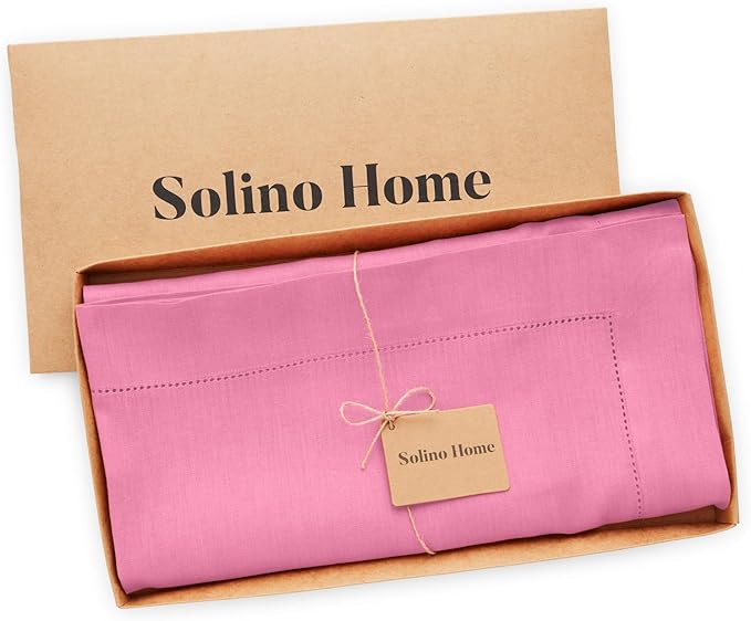 Solino Home Square Linen Tablecloth 52 x 52 Inch - 100% Pure Linen Flamingo Pink Table Throw - Classic Hemstitch, Machine Washable Table Cloth for Valentines, Spring, Easter