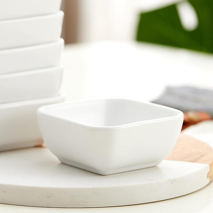 Ceramic Dipping Bowls Set of 6,3 Ounce Porcelain Small Mini Dip Bowl Square Soy Sauce Dish - Good for Tomato Sauce, Sushi Soy, BBQ,Charcuterie Board(White)
