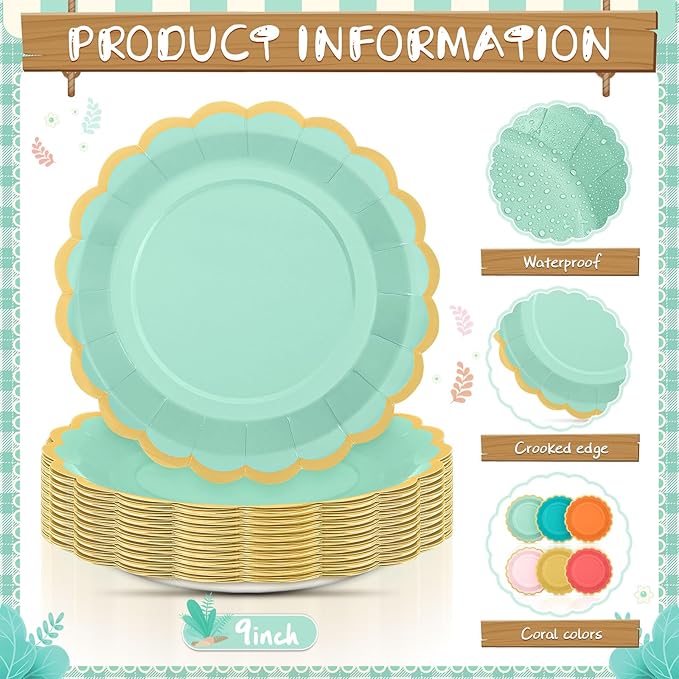 96 Pcs Colorful Coral Paper Plates 9 Inch Pastel Rainbow Scalloped Paper Plates Disposable Dinner Dessert for Birthday Wedding Bridal Party Supplies, 6 Colors