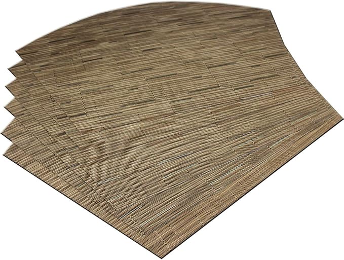 Wedge Shape Placemats for Round Dinner Table Woven Vinyl Wipe Clean Non Slip Plastic Table Mats Set of 6（Khaki）