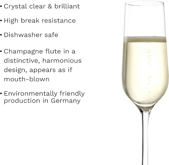 Stölzle Lausitz Champagne Glasses Revolution Set of 6, 6 3/4 oz – Elegant Crystal Glasses Ideal for Champagne, Prosecco & Sparkling Wines – Dishwasher Safe & Made in Germany