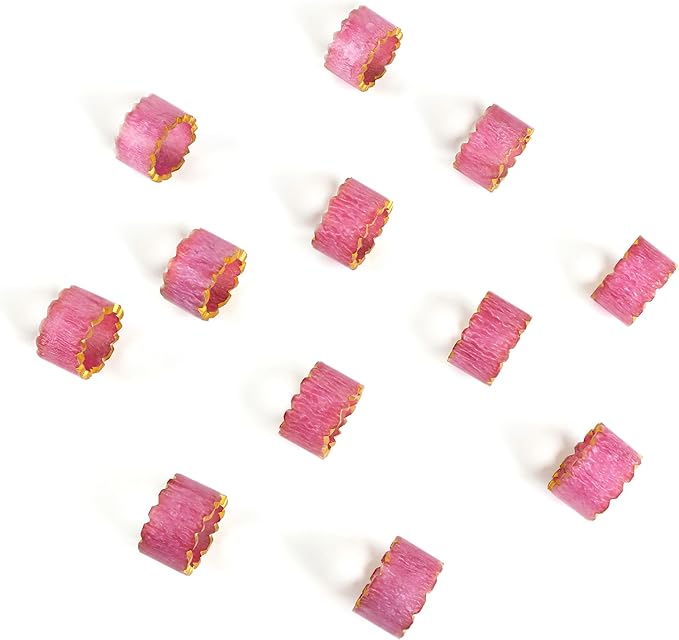 ALPHA Living HOME Napkin Rings Set of 12 - Handmade Epoxy Resin Napkin Holders | Elegant Table Decor for Dining, Weddings & Parties | Durable & Stylish Farmhouse Napkin Rings (Pink Gold)