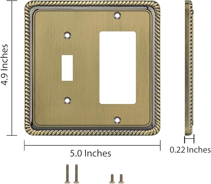 Henne Bery Rope Edge Decorative Wall Plate Switch Plate Outlet Cover (Toggle/Decorator, Antique Brass)
