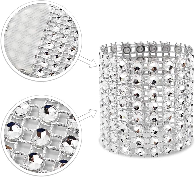 KPOSIYA Napkin Rings, Pack of 60 Rhinestone Napkin Rings Diamond Adornment for Place Settings, Wedding Receptions, Dinner or Holiday Parties, Family Gatherings (60, Silver)