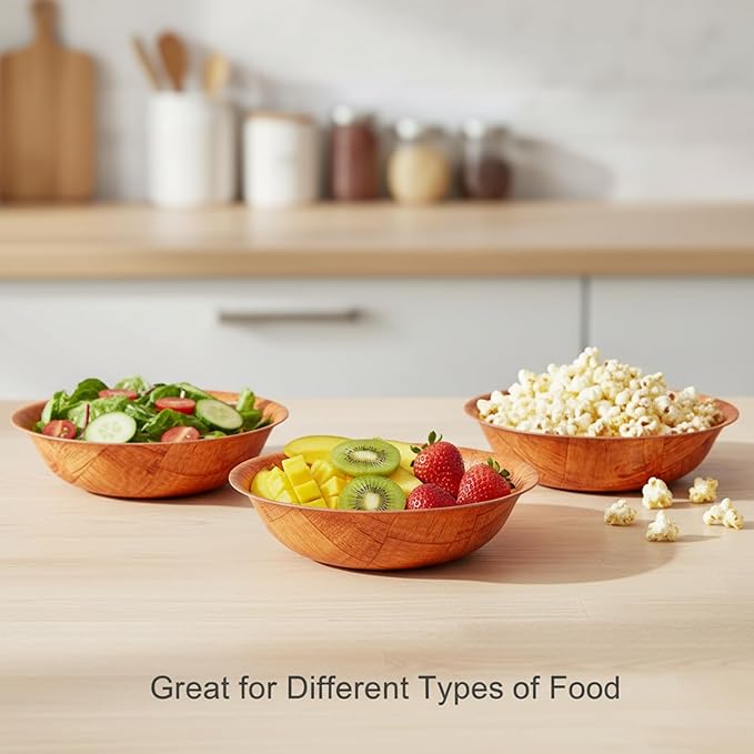 6-inch Wooden Serving Bowl, Set Of 6 | Round | Stackable | EZ To Wash | Great For Salads, Fruits, Snacks, And More [6PK]