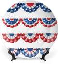 Ceramic Display Plate, American Flag Decor Ceramic Hanging Decorative Plate, Flag Round Bunting Election Ornament Pattern, 8 Inch, Household Custom Ceramic Plate, Blue Red