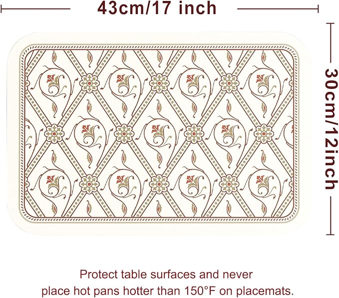 ISAENNE French Vintage PVC Placemats Set of 6,Red Rectangular Placemat, Waterproof and Heat-Resistant, Decoration for Kitchen, Dining, Party, Holiday, New Year, 12"*17"