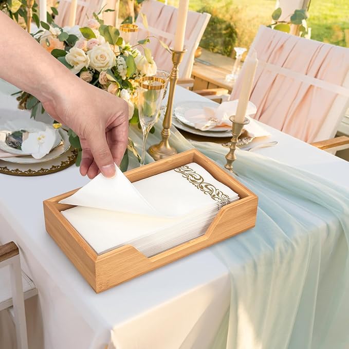Bamboo Napkin Holder for Kitchen Table Bathroom Paper Towel Holder Farmhouse Flat Napkin Holders Guest Towel Holder Hand Towel Tray Rectangle Napkin Holder