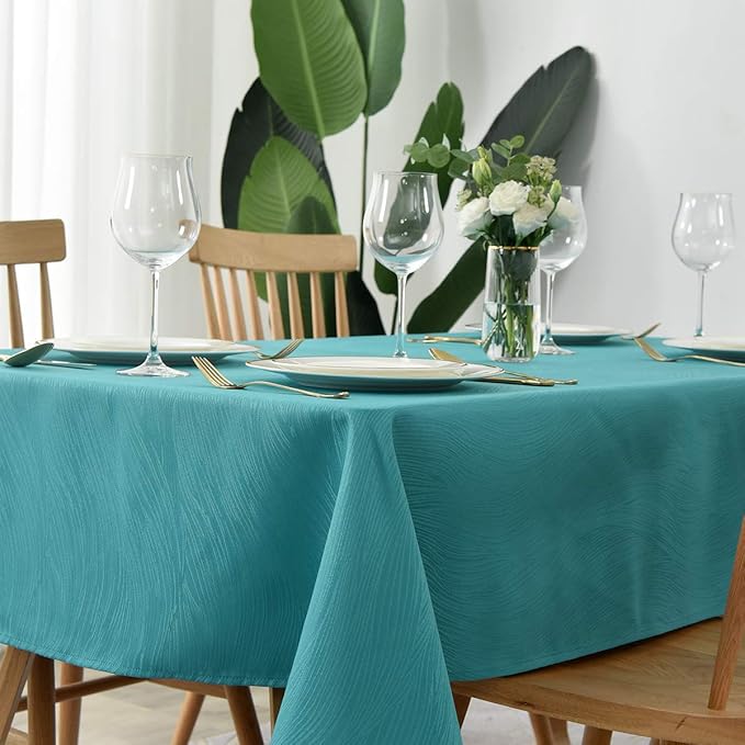maxmill Square Tablecloth Swirl Design Spillproof Antiwrinkle Water Proof Heavy Weight Soft Table Cloth for Buffet Banquet Parties Event Holiday Dinner Square 60 x 60 Inch Teal