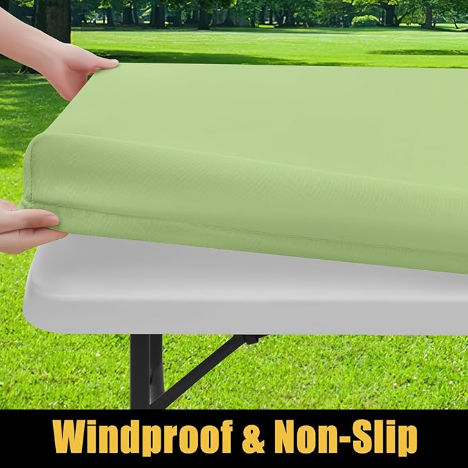 Smiry Rectangle Picnic Table Cloth, Waterproof Elastic Fitted Tablecloths for 6 Foot Tables, Washable Polyester Table Cover for Camping, Indoor and Outdoor (Sage Green, 30"x72")