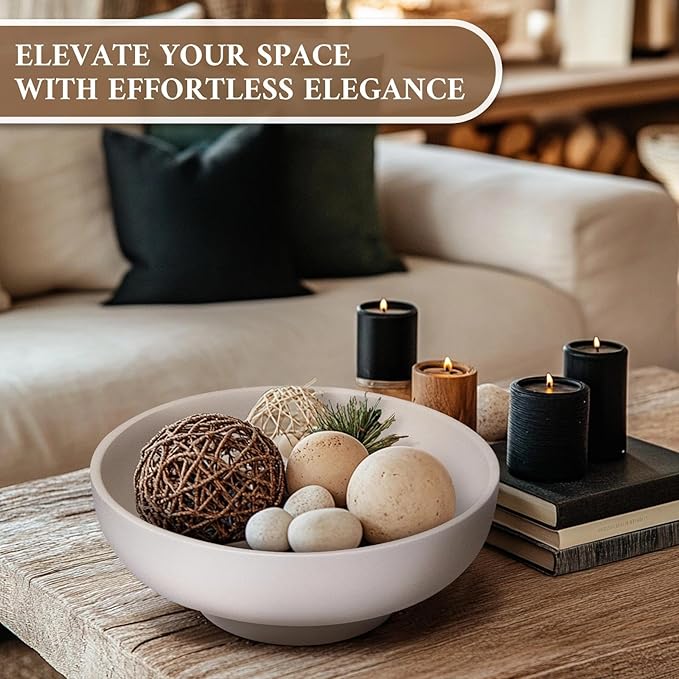 MAONAME Concrete Fruit Bowl for Kitchen Countertop, Large Decorative Bowl, Cream Pedestal Bowls for Home Decor, Handcrafted Key Bowls for Entry Table, 10.5"