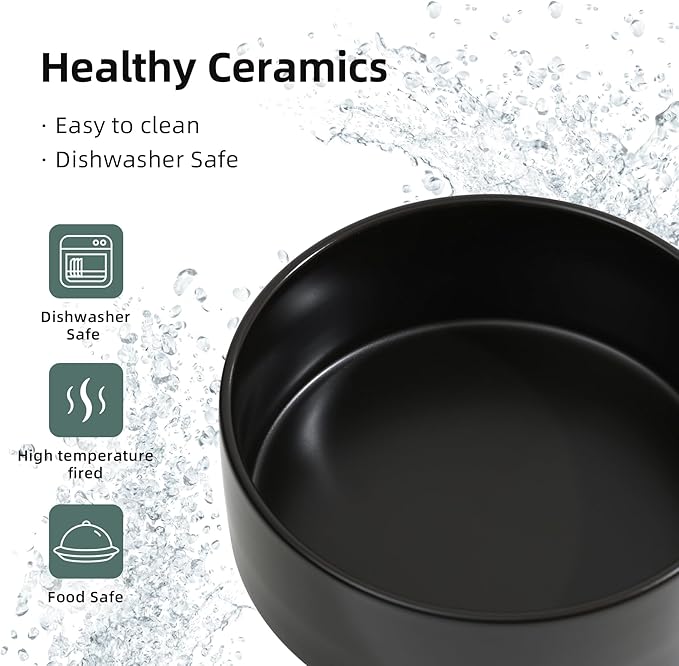 Ceramic Dog Bowl, Food and Water Bowl for Medium Breed Dog, Pet Bowl for Replacement (7.3 inch, Single Bowl, Black)